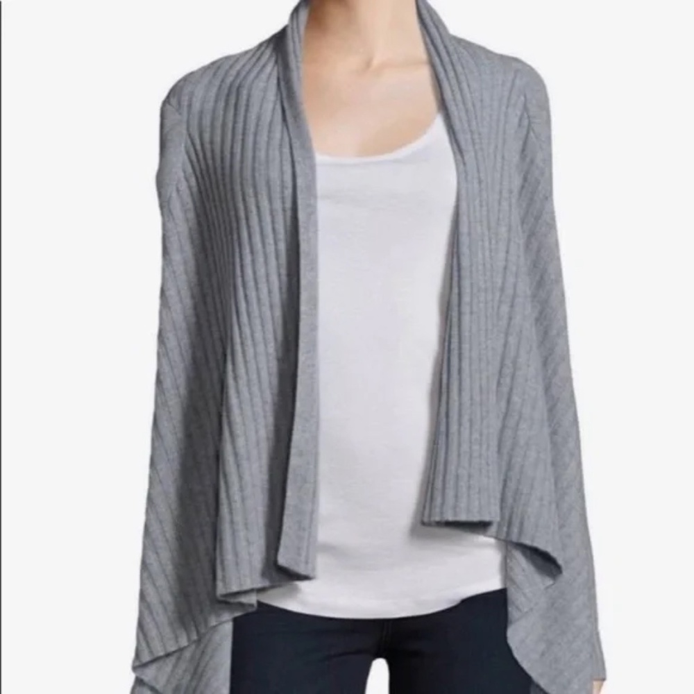 Eileen Fisher Cashmere Ribbed Gray Open Cardigan Size XS